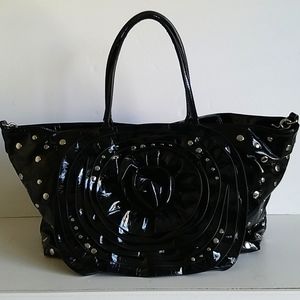 Oversized Flower Patent Studded Tote Bag